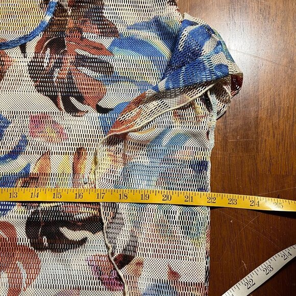 Dor Dor Couture Mesh All Over Tropical Top Womens L Floral Beach Vacation Anthro - Picture 8 of 9